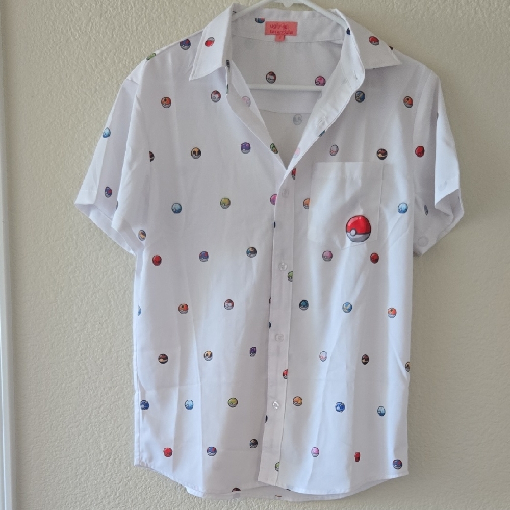White Casual Button Down Shirt with Colorful Accents